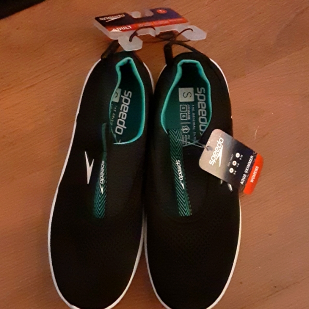 Speedo Aqua Skimmer adult all purpose watershoe black white aqua Small 5-6 NEW…